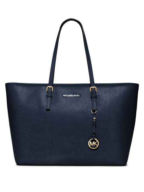 michael kors jet set travel medium blue tote bag|Michael Kors saffiano leather tote.